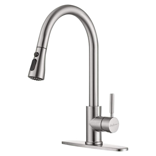 SkyGenius Pull Down Kitchen Faucet Brushed Nickel Finish Single Handle and Sprayer - Perfect for Farmhouse, Camper, Laundry, RV, and Bar Sinks