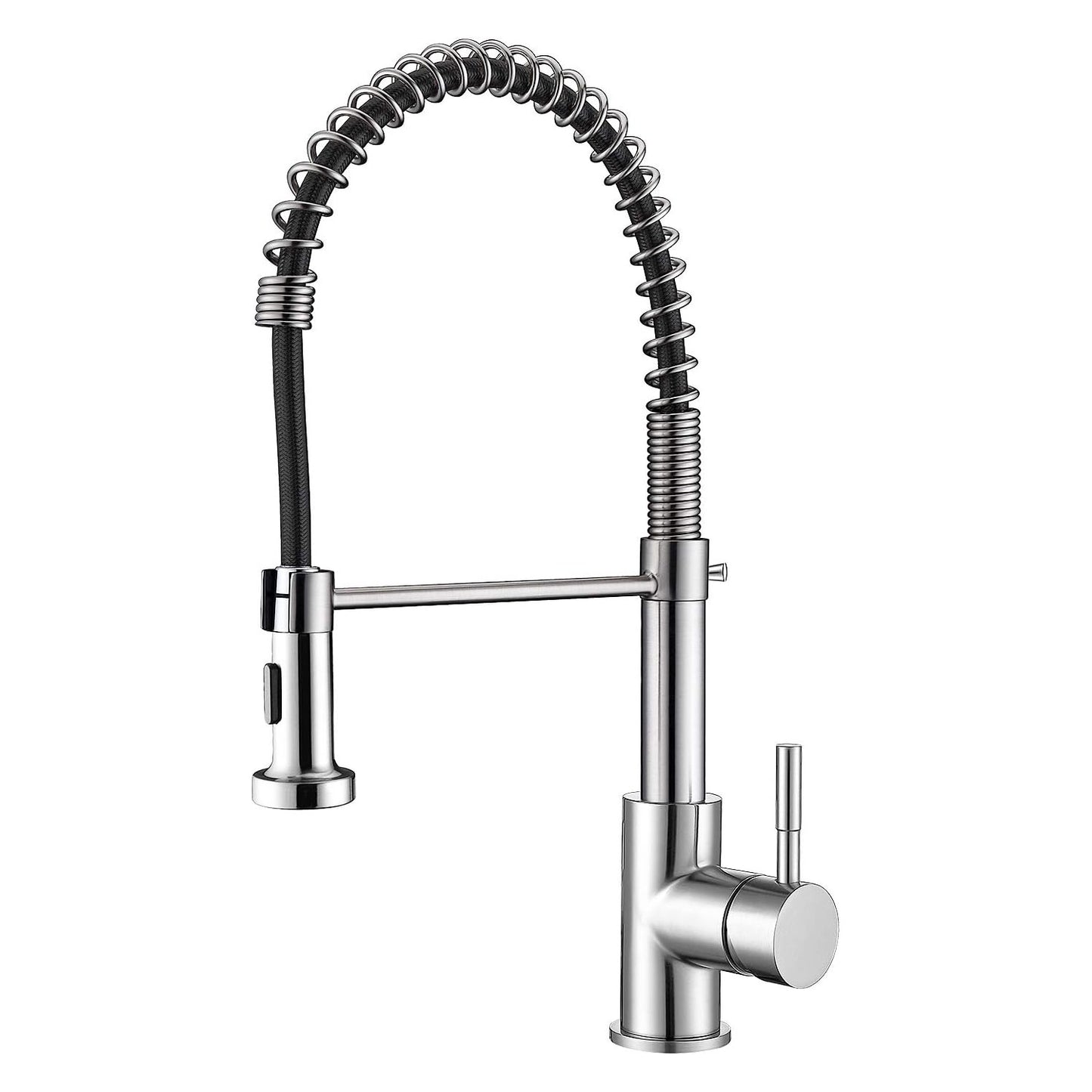 SkyGenius Pull Down Spring Kitchen Faucet - Brushed Nickel Stainless Steel Single Handle Sink Faucet - Dual Function for Farmhouse, RV, and Utility Use