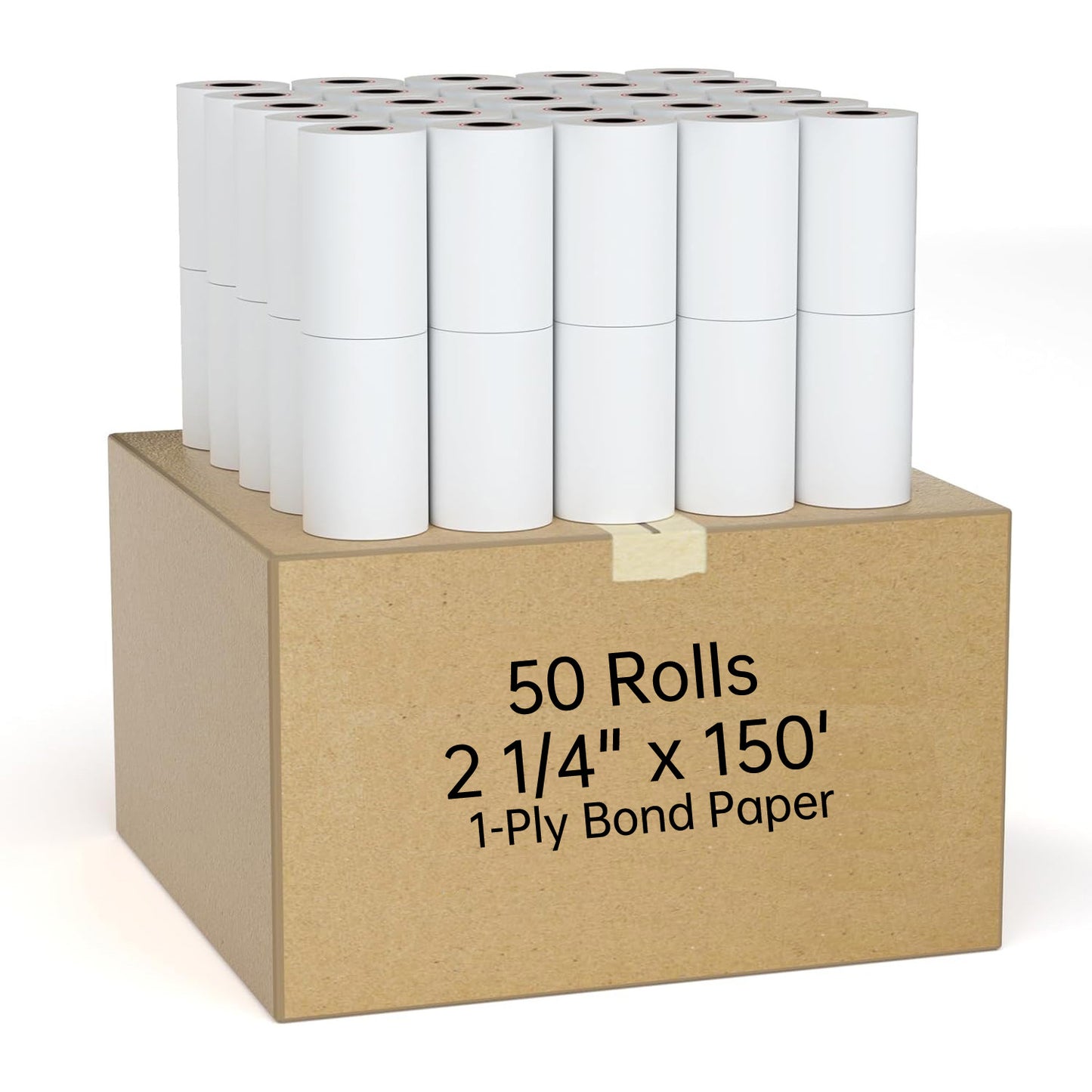 50 Rolls 2 1/4" X 150' 1-Ply Bond Paper Rolls BPA-Free for Kitchen Printers, Cash Registers, POS Systems