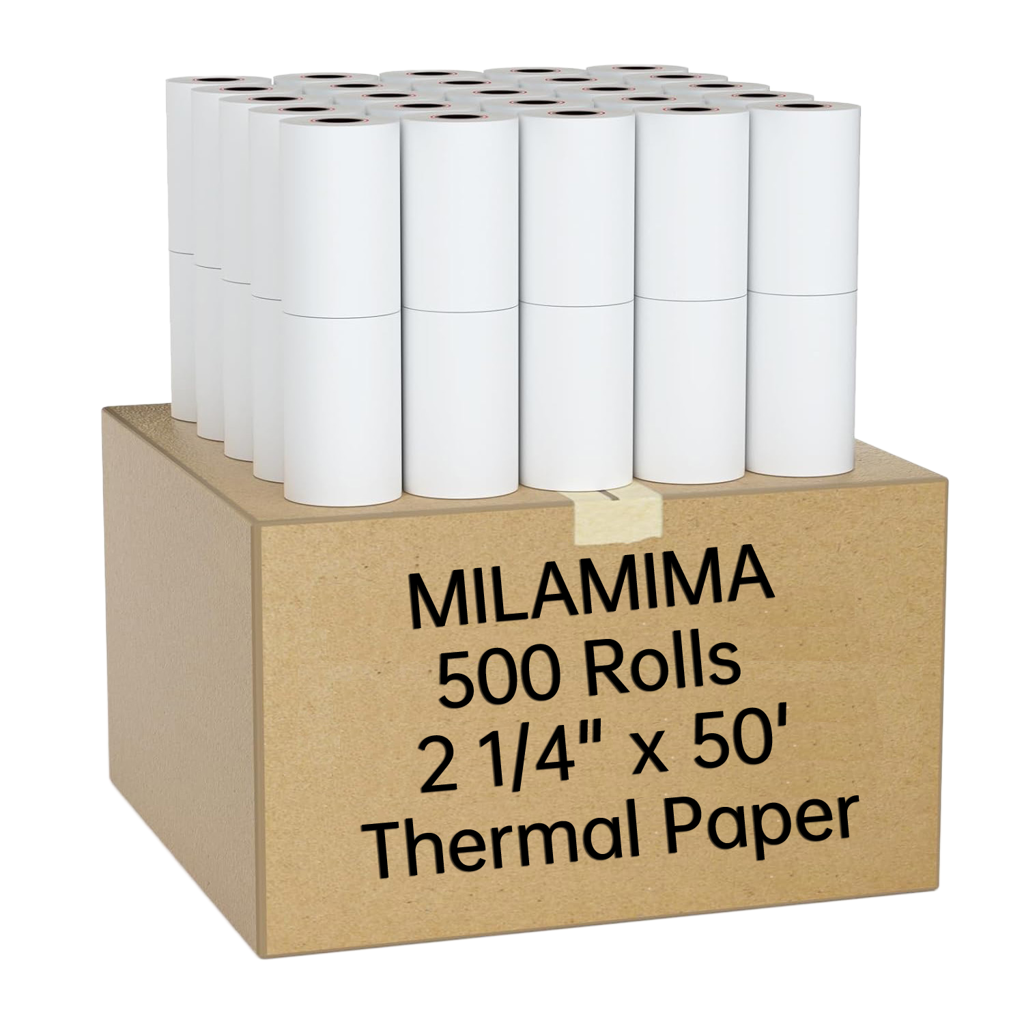 Bulk Order MilaMima 500 Rolls 2 1/4" x 50' Thermal Paper Rolls BPA-Free POS Receipt Paper