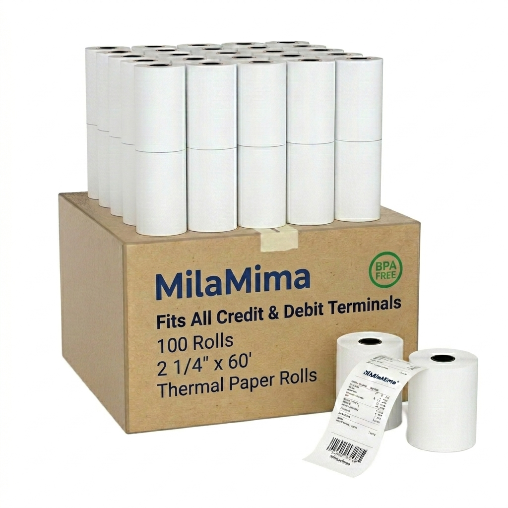 MilaMima 100 Rolls 2-1/4" x 60' Thermal Paper | BPA-Free for Verifone, Ingenico, Square & Clover POS
