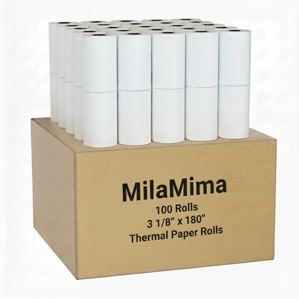 MilaMima 100 Rolls 3.125 x 180' Thermal Paper Rolls 