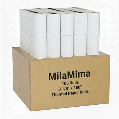 MilaMima 100 Rolls 3.125 x 180' Thermal Paper Rolls 