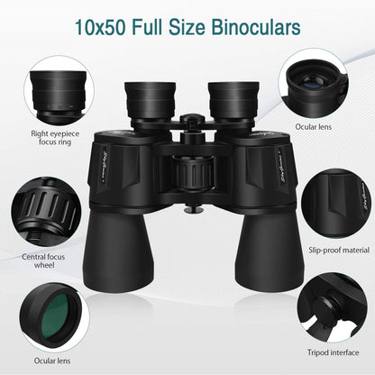 SkyGenius 10x50 Binoculars - Powerful Full-Size Low Light Night Vision, BAK4 Prism Fully Multi-Coated Lens