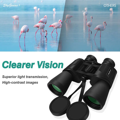 SkyGenius 10x50 Binoculars - Powerful Full-Size Low Light Night Vision, BAK4 Prism Fully Multi-Coated Lens