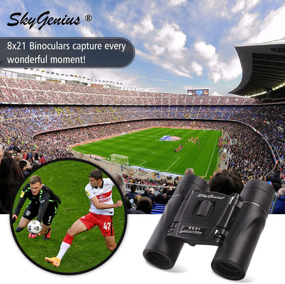 SkyGenius 8x21 Compact Binoculars - BK7 Prism, Fully Coated Lens, Foldable - Ideal for Concerts, Outdoor Activities