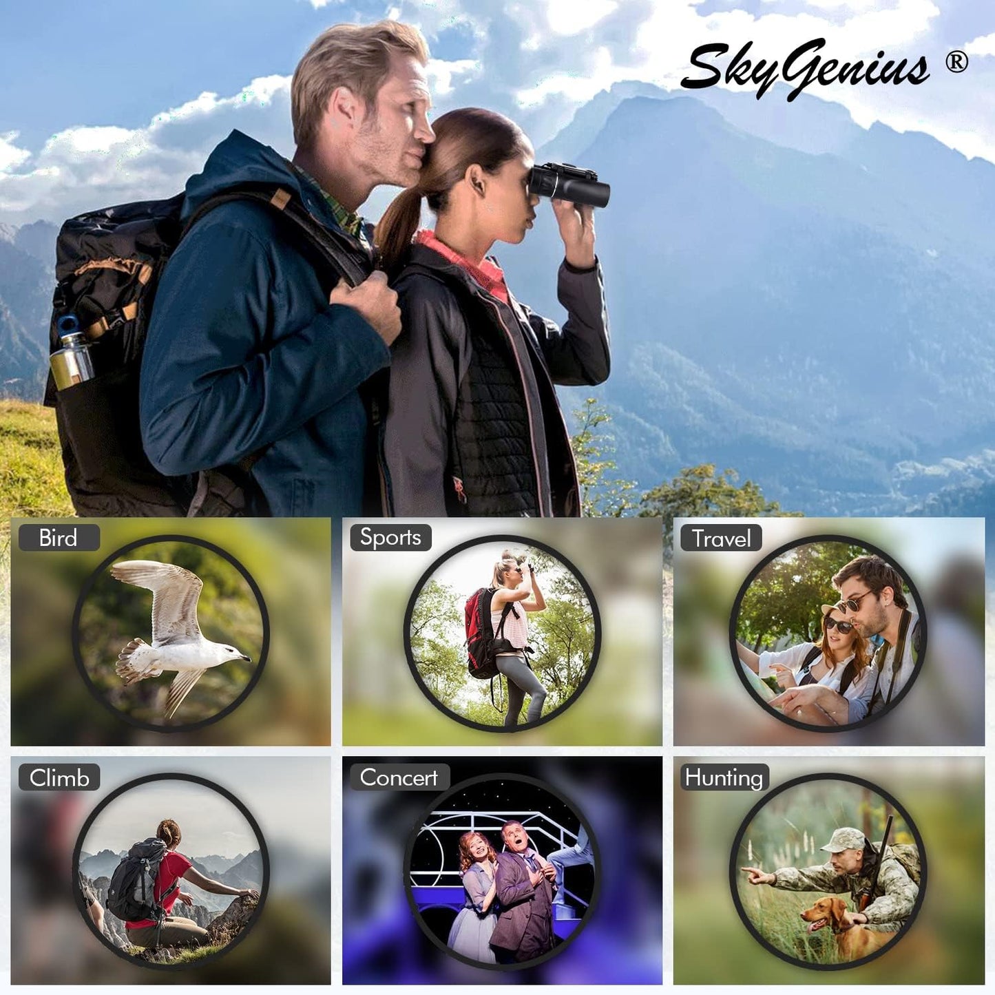 SkyGenius 8x21 Compact Binoculars - BK7 Prism, Fully Coated Lens, Foldable - Ideal for Concerts, Outdoor Activities