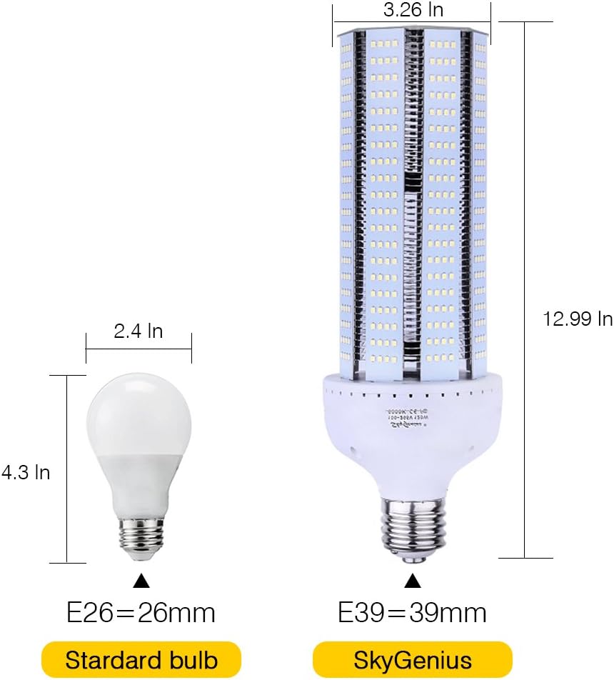 SkyGenius LED Corn Light Bulb 120W 12000 Lumens E39 6500K Cool White for Metal Halide HPS HID Replacement Garage Parking Lot High Bay Warehouse