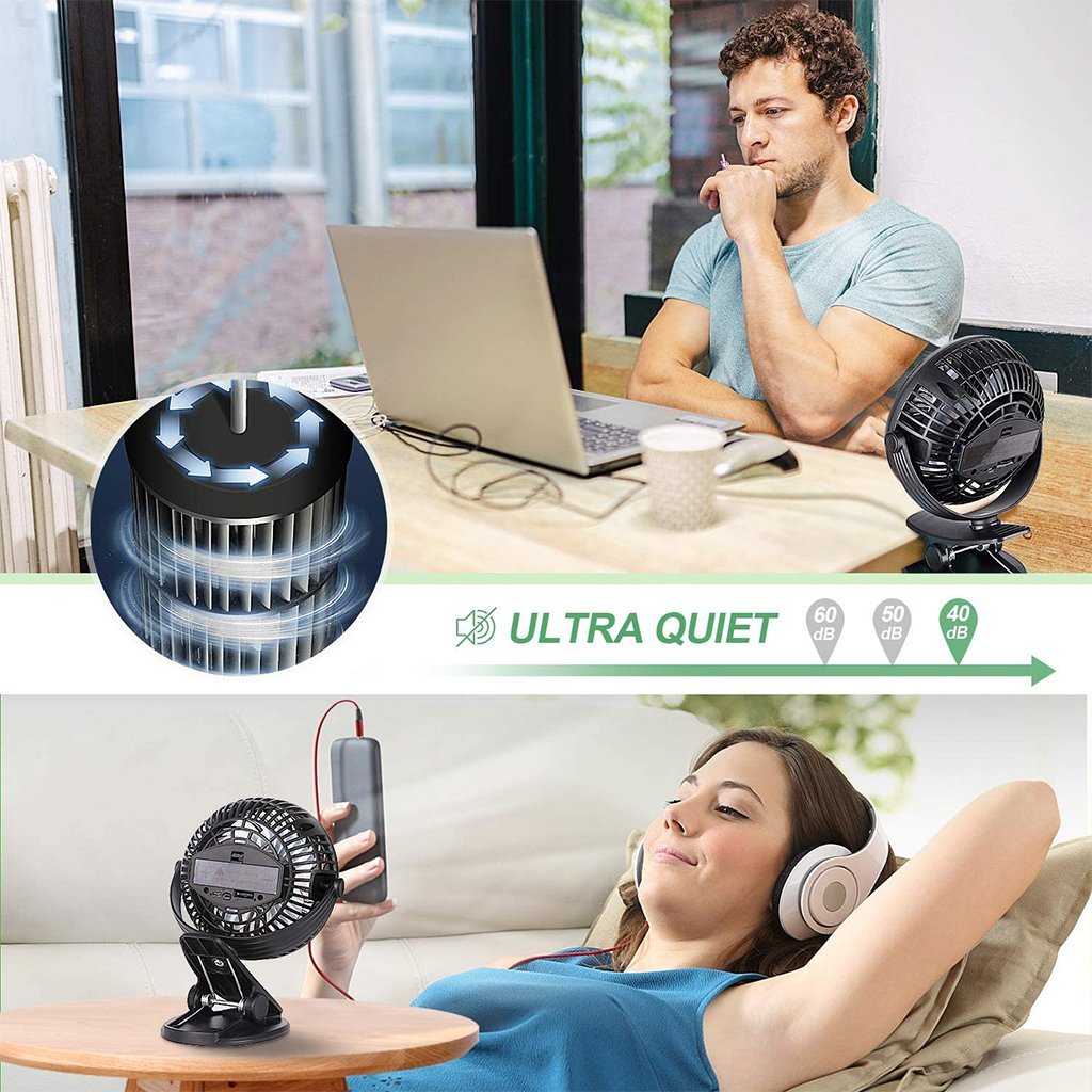 Battery operated clip on desk fan with hanging hook - SkyGenius Online