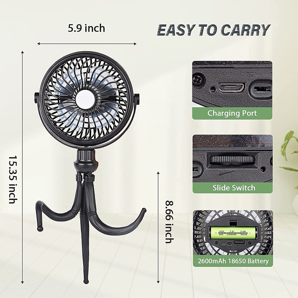 F132 battery powered octopus clip on fan with tripod legs for baby stroller - SkyGenius Online