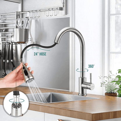 SkyGenius single handle stainless steel pull down kitchen faucet (brushed nickel) - SkyGenius Online