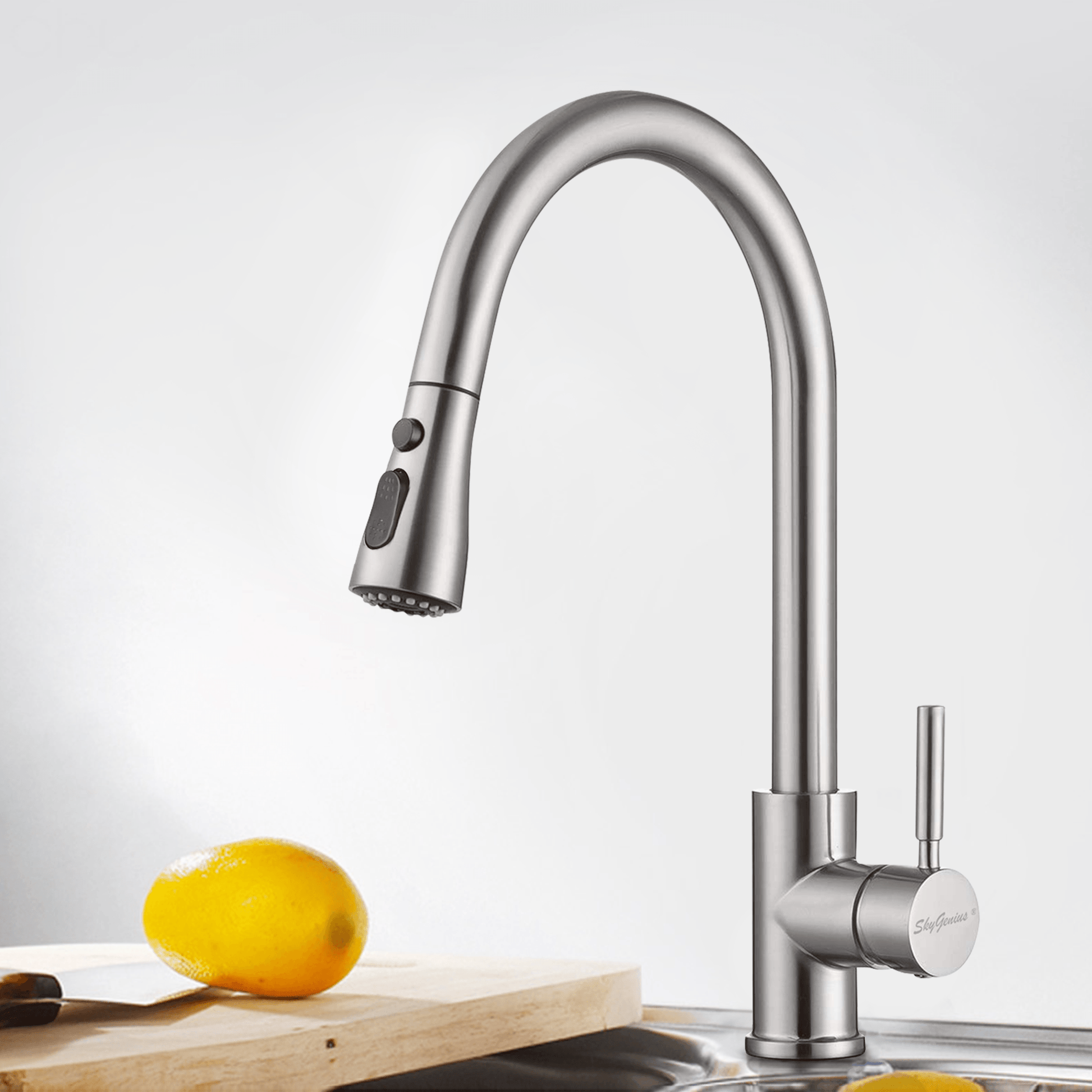 SkyGenius single handle stainless steel pull down kitchen faucet (brushed nickel) - SkyGenius Online