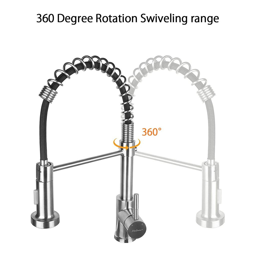 SkyGenius single handle stainless steel pull down spring kitchen faucet 360 degree rotation with sprayer (brushed nickel) - SkyGenius Online